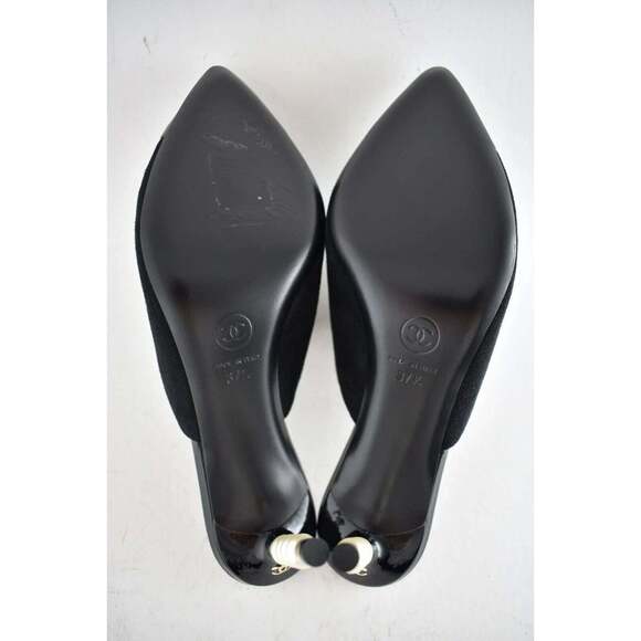Chanel 20C Paris In Rome Pearl Black Suede Patent CC Mule Slide Heel Pump 37.5 - Picture 8 of 8